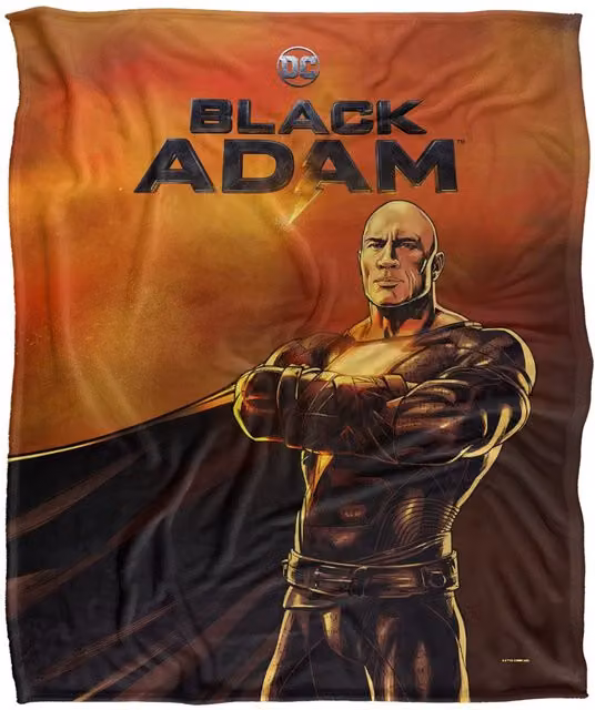 Black Adam Super Soft Silky Touch Throw Blanket in White and Black, W: 152 cm, D: 127 cm