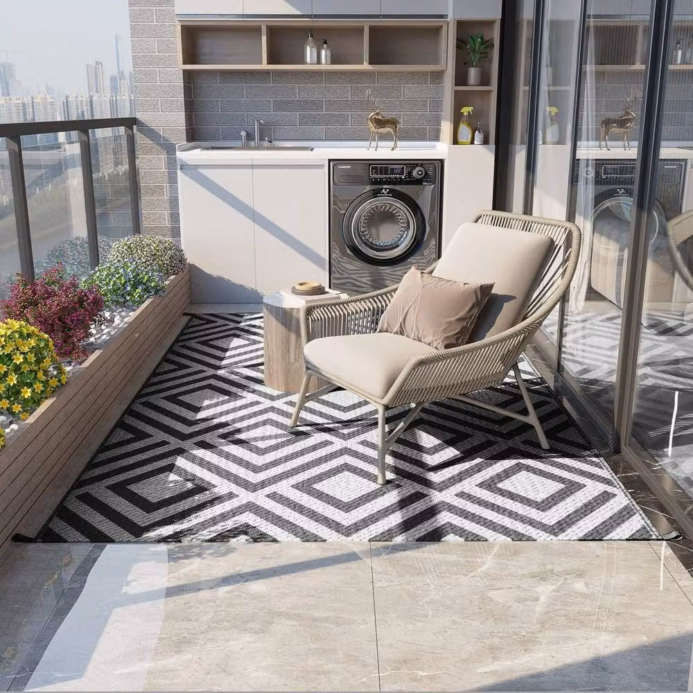 NESTLUNE Reversible Waterproof Outdoor Garden Rug in Multicolour and Black, Geometric Modern Design, W/D: 182 x 274 cm – 3