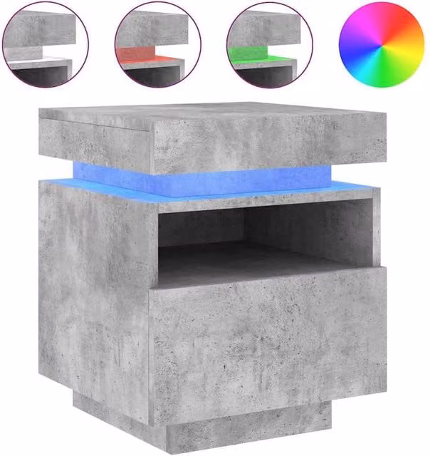 Berkfield Home Bedside Cabinet with Integrated LED Lights, Grey, W: 40 cm, D: 39 cm, H: 48.5 cm – 1