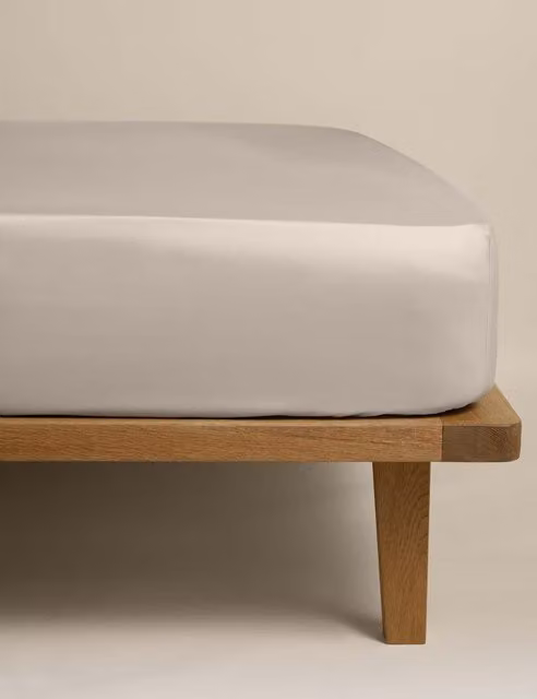M&S Egyptian Cotton 230 Thread Count Mako Satin Silky Fitted Sheet, Beige, 200 x 200 cm