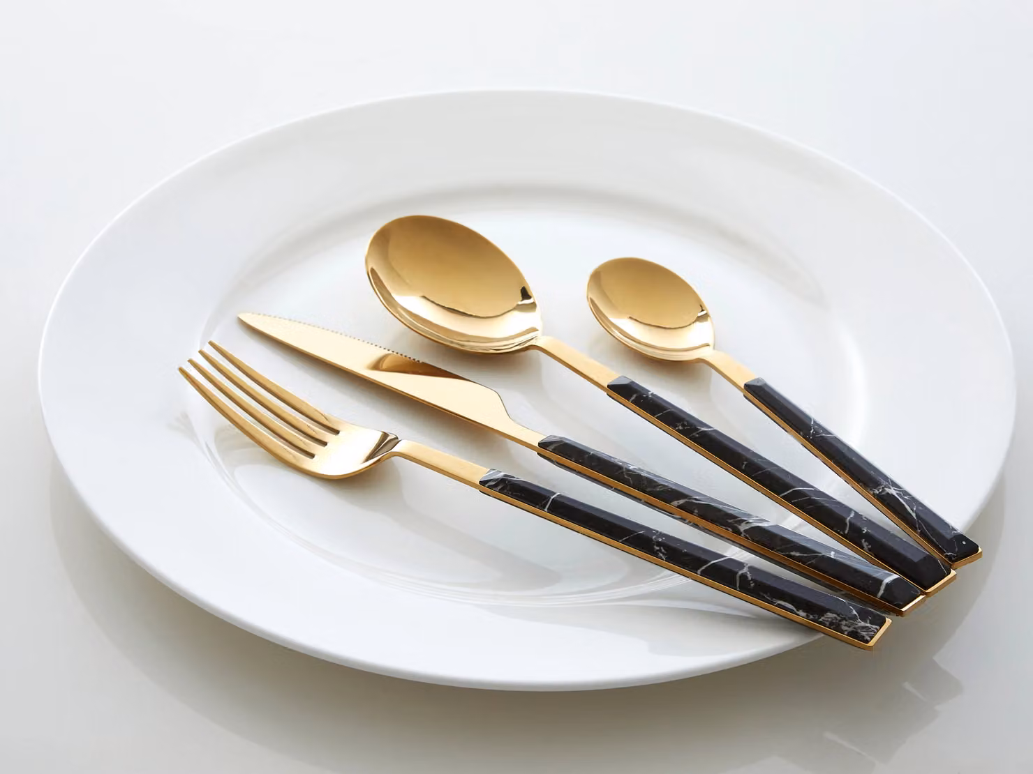 Orsina 16-Piece Black Marble-Effect and Gold Stainless Steel Cutlery Set – 2