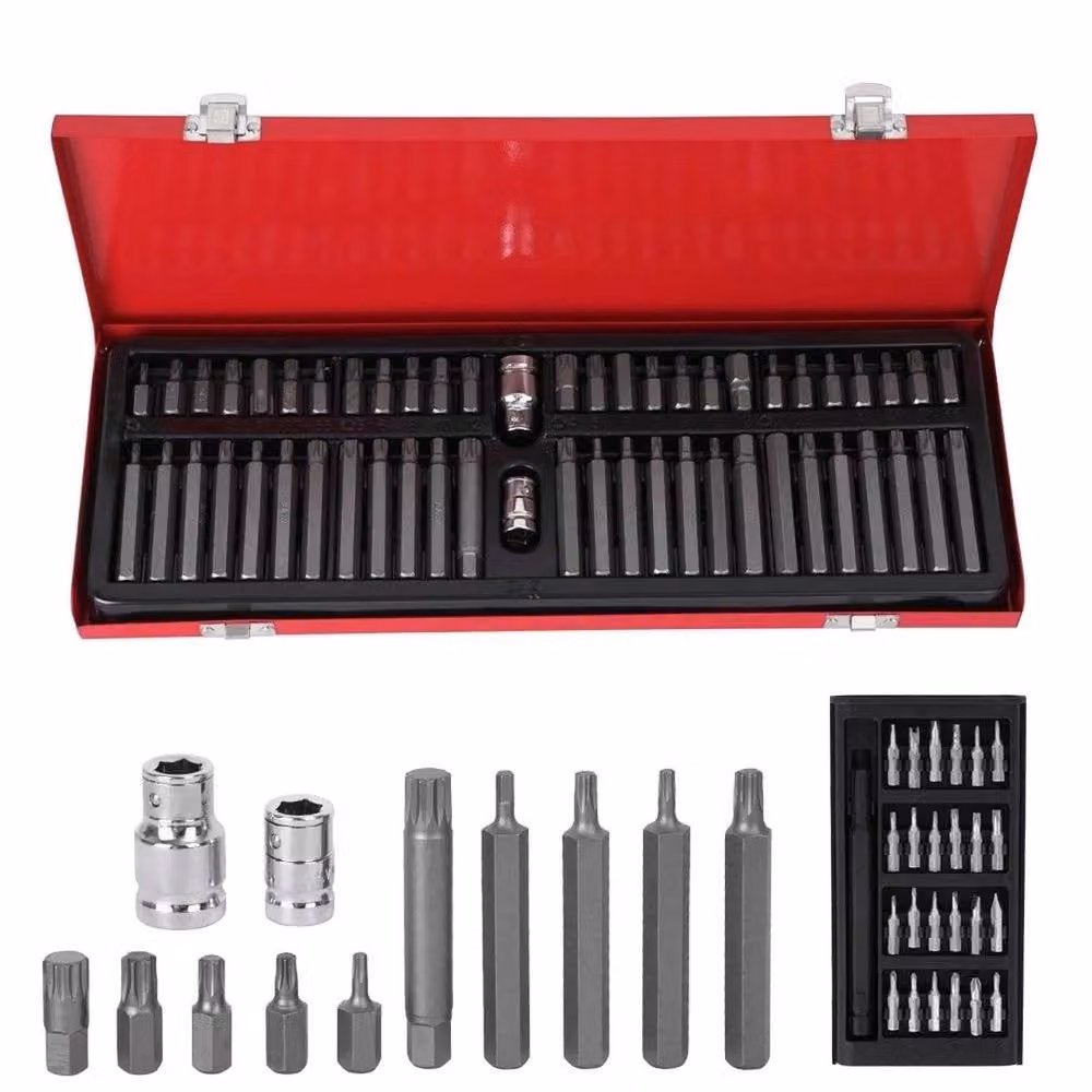 NESTLUNE 54 Piece Red Allen Key, Torx, Hex, Star and Spline Socket Bit Set – 4