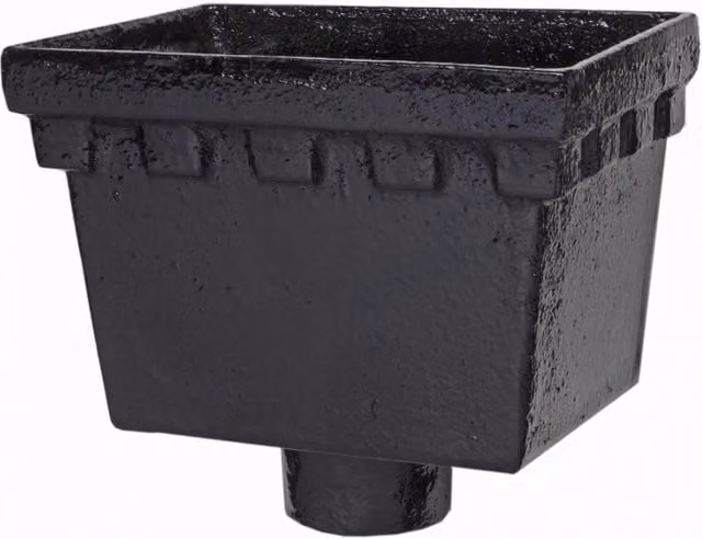 Hargreaves Premier Cast Iron Rectangular Standard Hopper Head Castellated Outlet, 255mm for 75mm Downpipe, Black