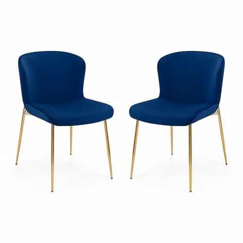 Julian Bowen Set of 2 Harper Blue Velvet Upholstered Dining Chairs