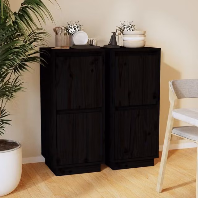 Berkfield Home Set of 2 Black Solid Pine Wood Sideboards, W/D/H: 31.5 x 34 x 75 cm – 1