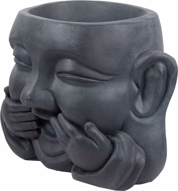 Buddha No Speak Head Ceramic Tabletop Planter, Black, Ornate Collection