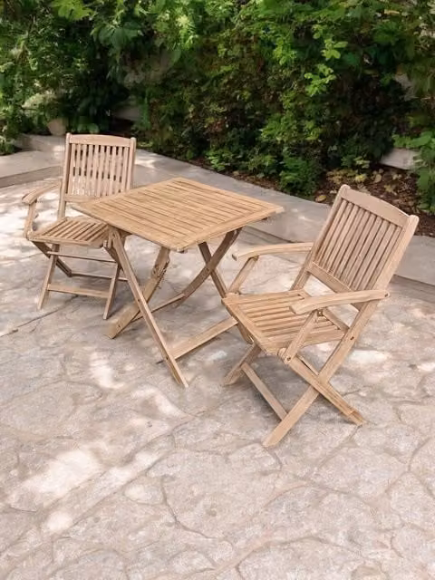 Royalcraft London 70cm Square Folding Bistro Set with 2 Acacia Wood Armchairs in Natural