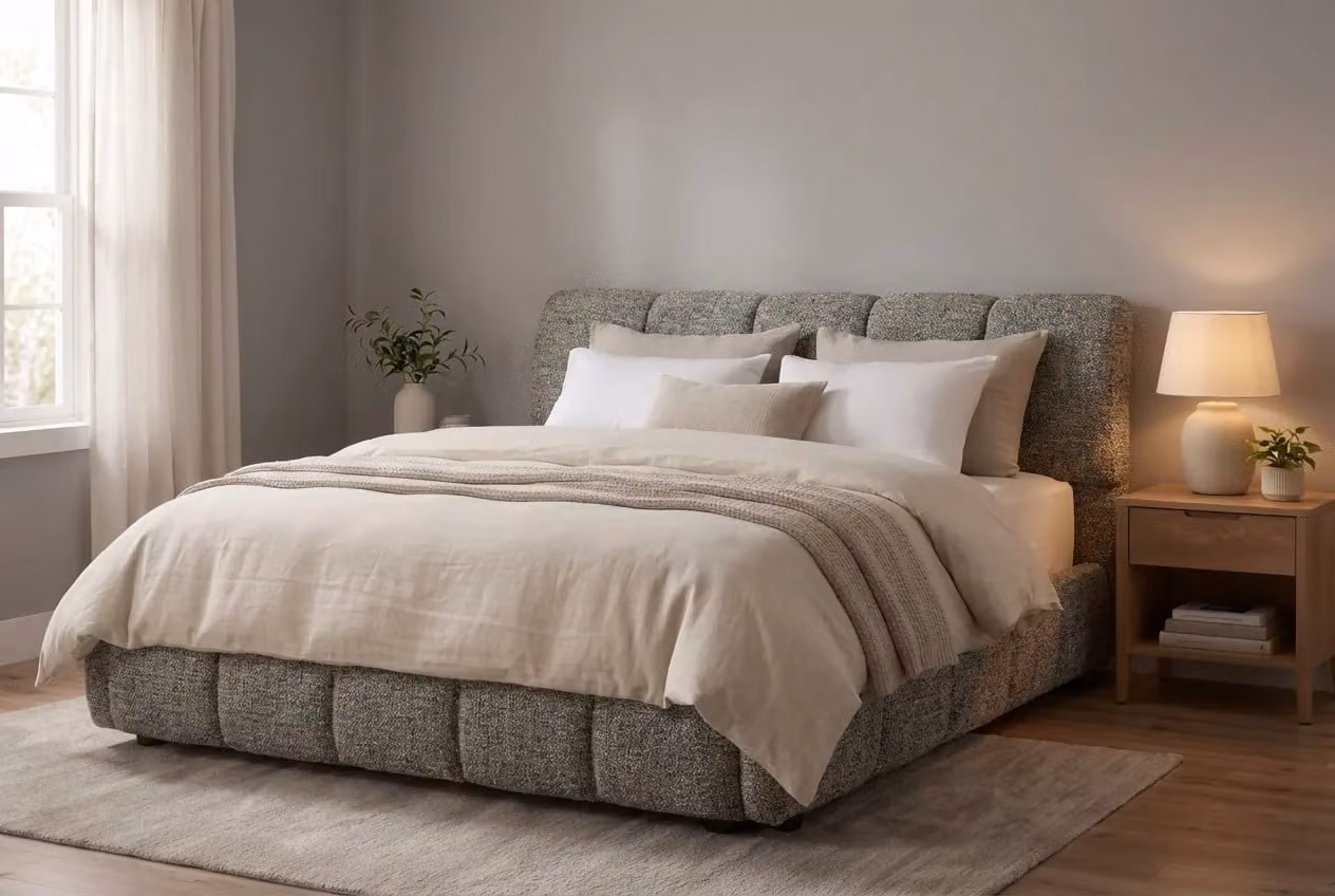 Araco Atelier Nocta Speckle Upholstered Bed in Beige and Grey