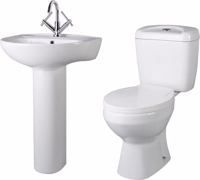 Balterley Adley Close Coupled Dual Flush Toilet with Soft Close Seat and 550mm Full Ceramic Pedestal in White – 1