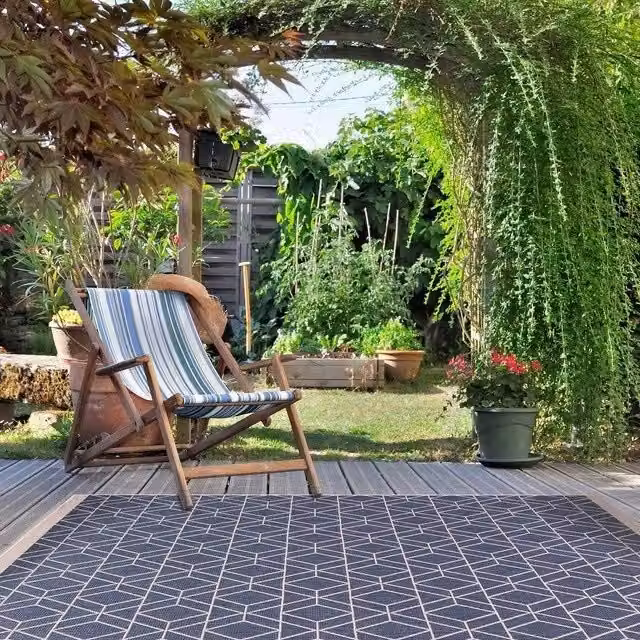 THE RUGS Reversible Outdoor Duo Weave Rug in Blue Diamonds Design, W: 160 cm, D: 230 cm