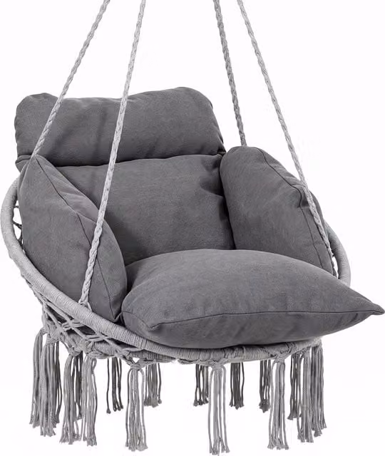 Outsunny Boho Style Hanging Egg Chair with Weatherproof Cushion and Metal Frame, Dark Grey