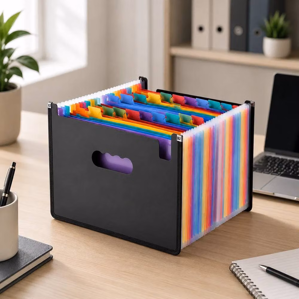 VOGREX 26-Pocket Multicolour A4 Expanding Document Folder in Black – 2