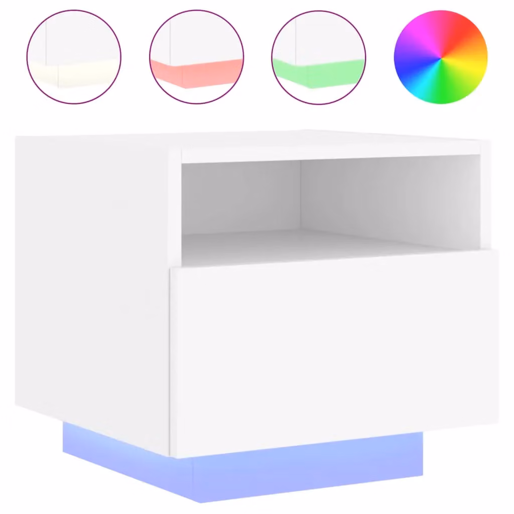 Berkfield Home White Bedside Cabinet with Integrated LED Lights W/D/H: 40 x 39 x 37 cm – 2