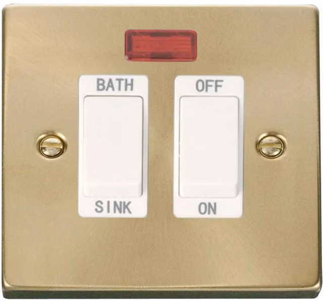 SE HOME 20A DP Sinkbath Switch with Satin Brushed Brass Plate and White Surface