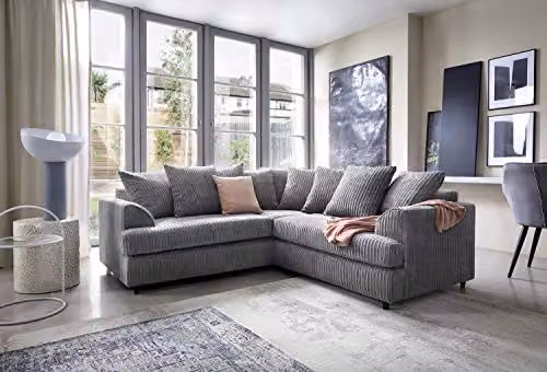Abakus Direct Ferguson Left Facing Corner Sofa in Grey Jumbo Cord Fabric – 3
