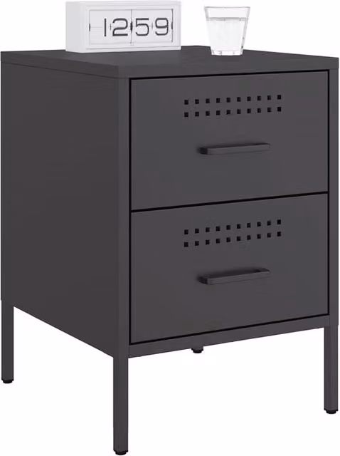 Berkfield Home Durable Metal Bedside Cabinets, 2 Pack, Black, W/D/H: 39 x 39 x 50.5 cm