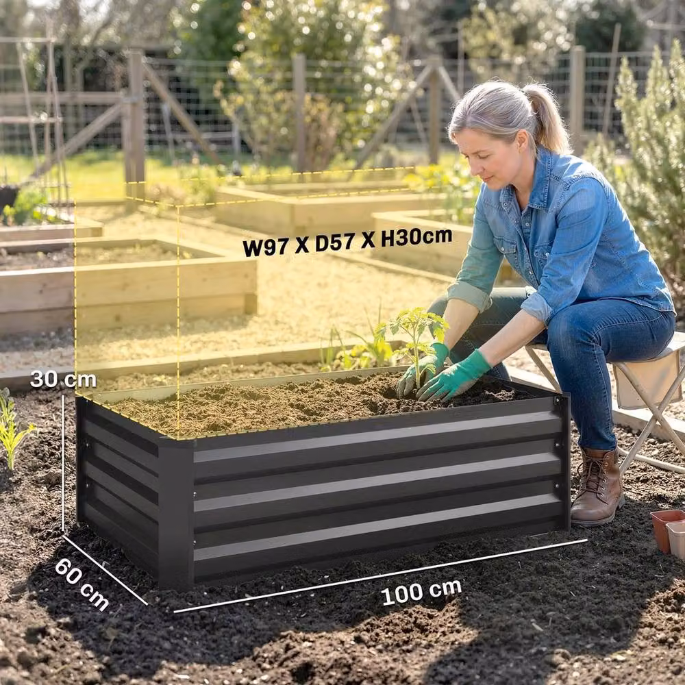 NESTLUNE Set of 2 Galvanised Steel Raised Garden Planter Boxes in Grey – 3