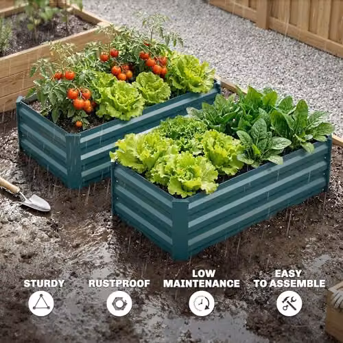 Outsunny Set of 2 Galvanised Steel Raised Garden Beds in Green, W/D/H: 110 x 60 x 30 cm – 5
