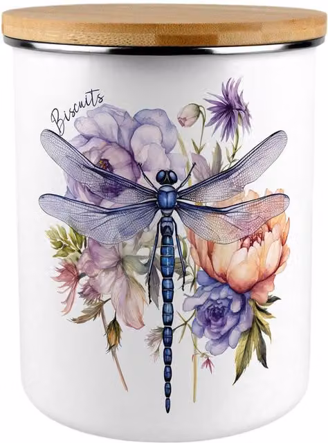 Purely Home Floral Purple Dragonfly Extra Large Enamel Biscuit Tin