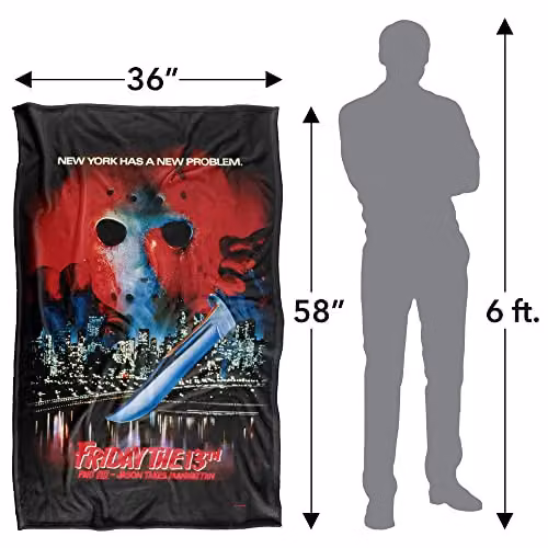 LOGOVISION Friday The 13th Jason Takes Manhattan Poster Super Soft Fleece Throw Blanket, Multicolour, W/D/H: 91 x 147 cm – 4