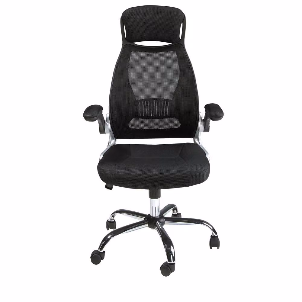 Angel Cerda Black Fabric Swivel Office Task Chair with Headrest and Armrests – 2