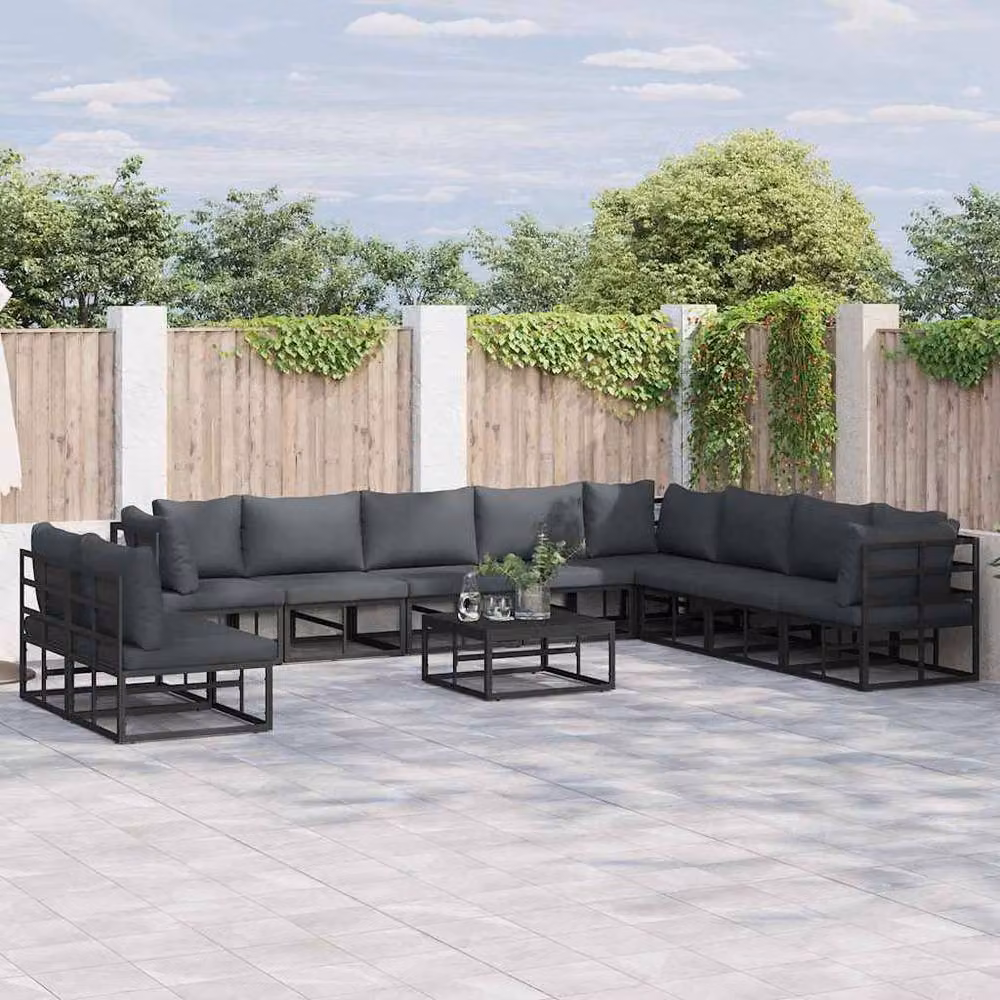 Berkfield Home 11 Piece Garden Sofa Set in Black Powder Coated Aluminium with Cushions, W/D/H: 70 x 70 x 32 cm – 1