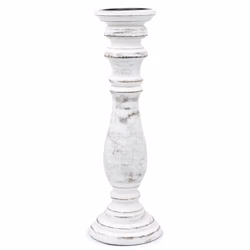 Serenityy Classic Round Mango Wood Candle Stand, White, W/D/H: 30 x 10 x 10 cm – 1