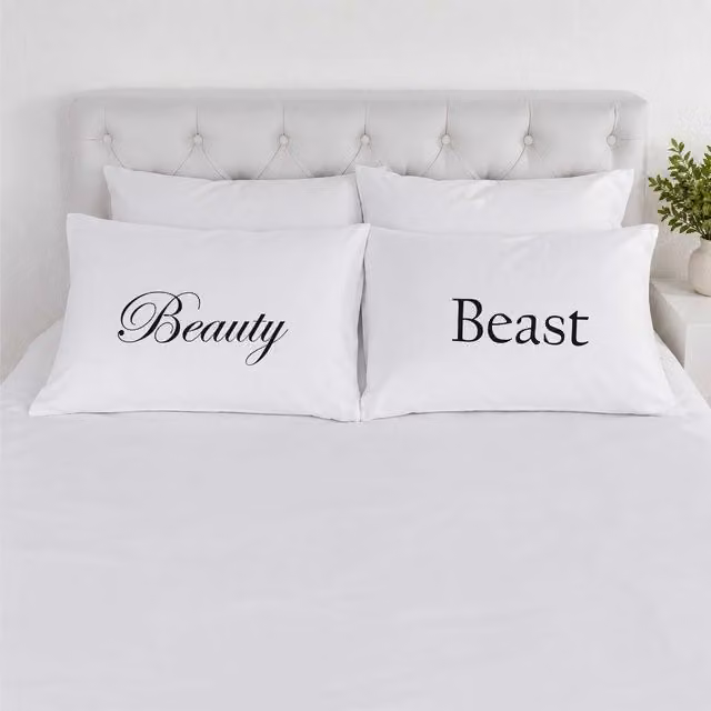 60 Second Makeover Beauty and the Beast Cotton Pillowcase Set in White