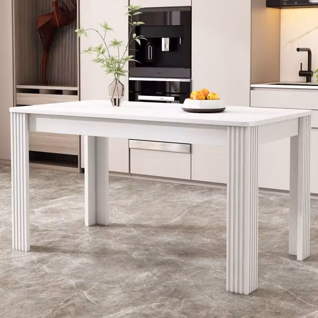 HomeTouch Rectangular Retro Wooden Dining Table in White