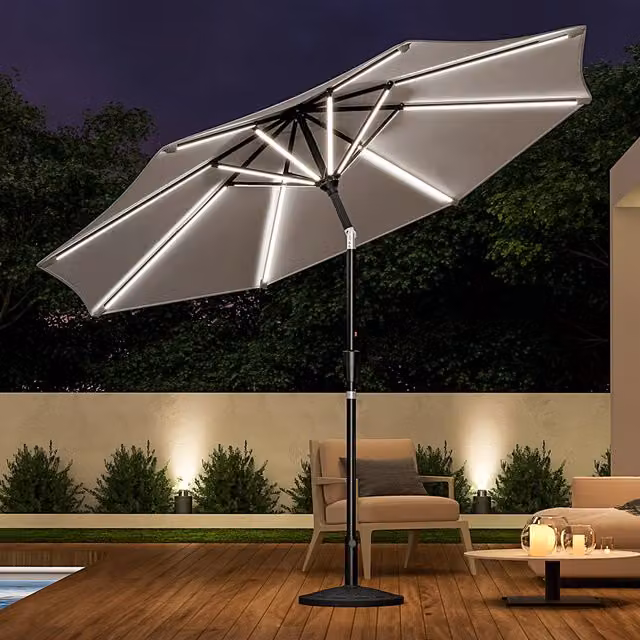 Livingandhome Garden Parasol with LED Strips in Grey