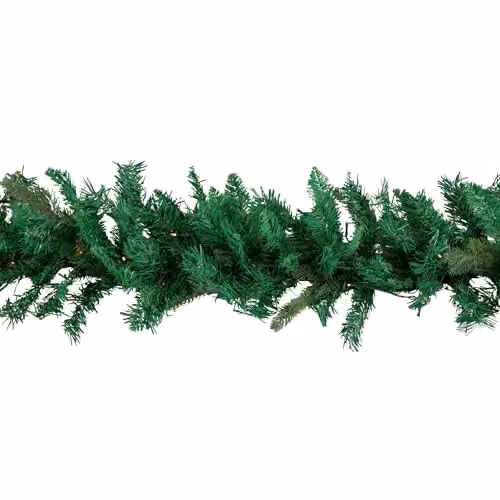 Samuel Alexander 1.8m Plain Green Pre-Lit Christmas Garland with 164 Tips and 50 Warm White LED Lights – 3