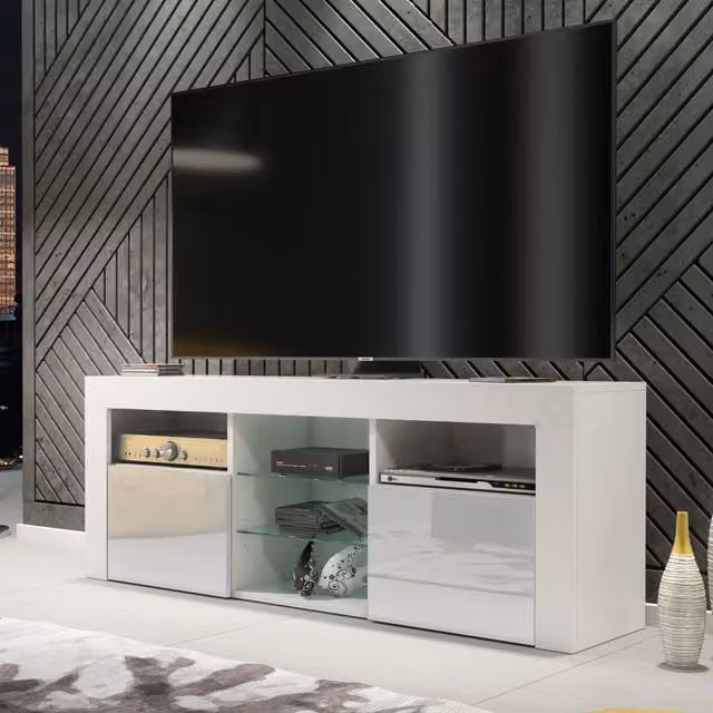 Creative Furniture Modern TV Unit in White with High Gloss Grey Doors, W: 145 cm, H: 53 cm, D: 35 cm – 1