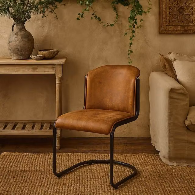 Wyld Haus Germain Germain Arched Tan Brown Synthetic Leather Dining Chair with Cantilever Metal Base – 1