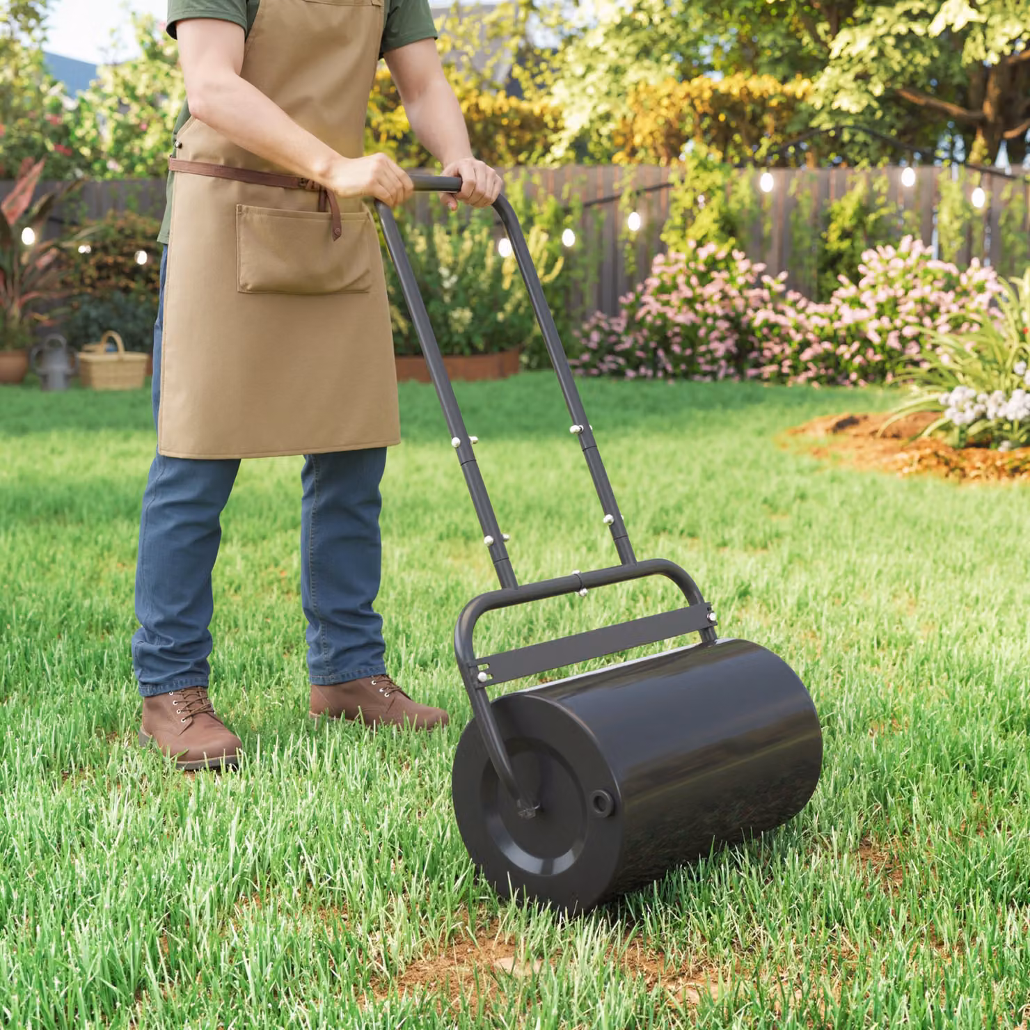Outsunny Black Steel Fillable Cylinder Lawn Roller, 38L – 8
