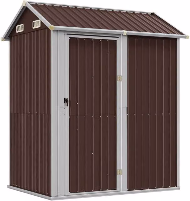 Berkfield Home Pent Garden Shed in Brown Galvanised Steel, W/D/H: 192 x 152.5 x 237 cm – 1