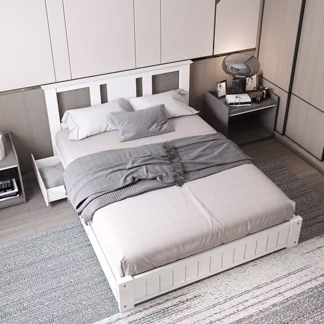 Somnior Beds Ltd Oakmere Solid Wood Bed Frame with 3 Drawers and Headboard, White, W/D/H: 180 x 200 cm