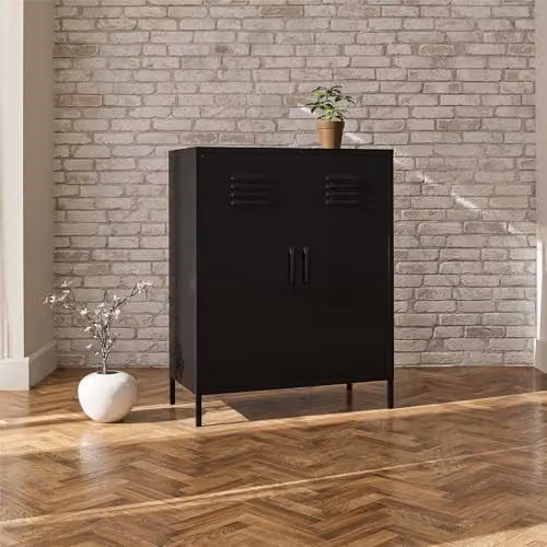 Dorel Home Mission District Storage Cabinet in Black with 2 Hinged Doors, W/D/H: 80 x 40 x 102 cm – 2