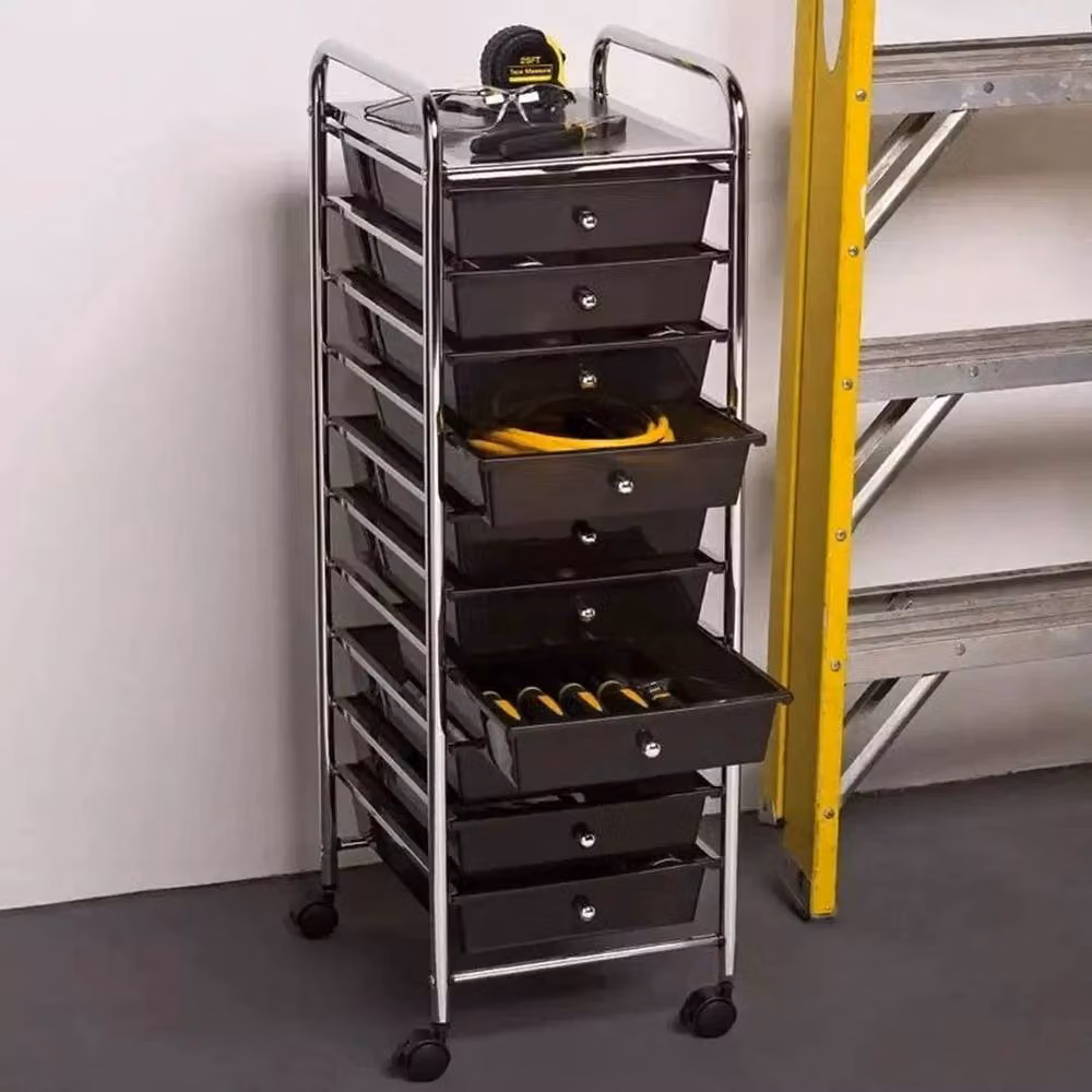 FLAVORA Black 10 Drawer Mobile Makeup Trolley with Castors – 3