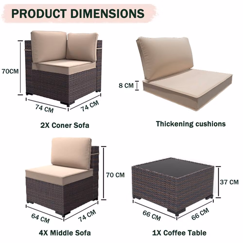 FURNITURE ONE Wiltshire 6 Seater Modular Rattan Corner Sofa Set with Coffee Table in Dark Brown – 3