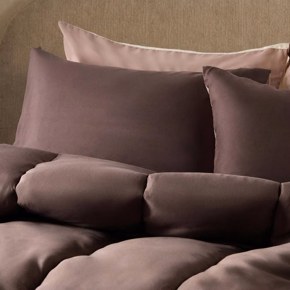 OHS Reversible 10.5 Tog Coverless Microfibre Duvet with Pillowcases in Brown, W x H: 200 x 220 cm – 2