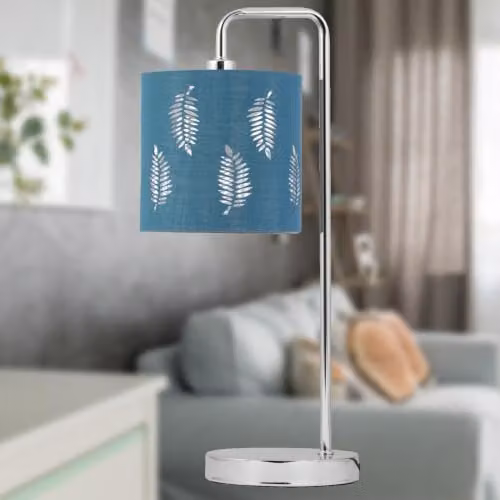 First Choice Lighting Chrome Arched Table Lamp with Teal Fern Cut Out Shade in Silver – 4