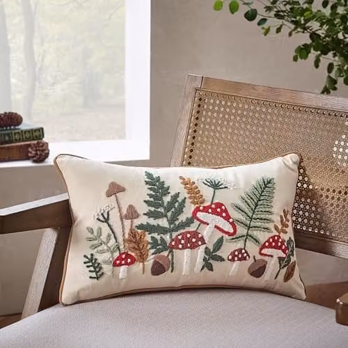 Catherine Lansfield Embroidery Woodland Cushion, Beige, W: 50 cm, H: 30 cm