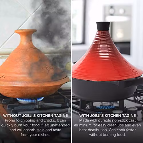 Joeji's Kitchen Non-Stick Aluminium Tagine Casserole Pot, Red, 28 cm – 4