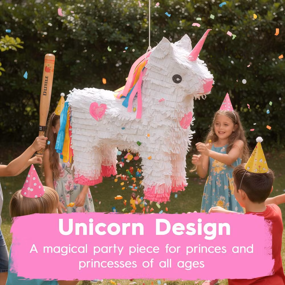 Fax Potato Unicorn Pinata Set with Blue Buster Stick and Blindfold, W43 x D13 x H55 cm – 4