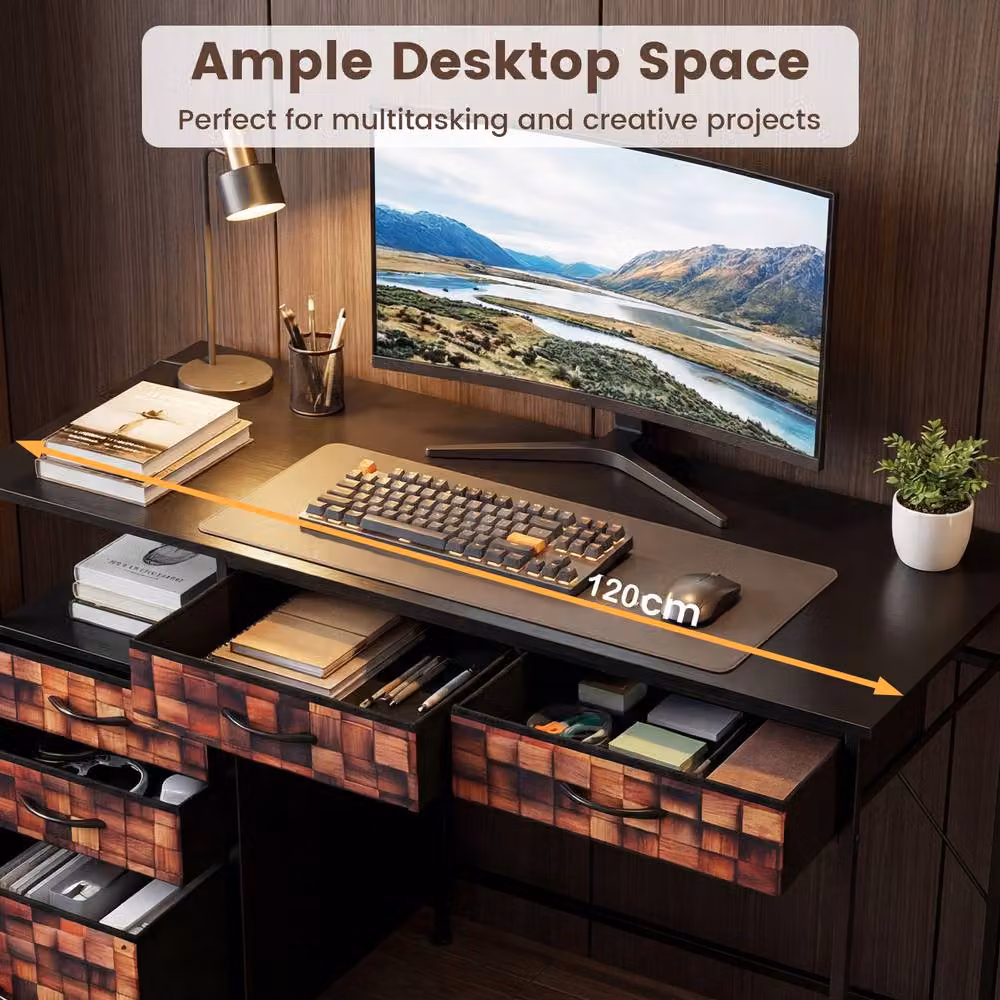 Costway Brown Computer Desk with Shelf and Drawers for Home Office and Study – 6