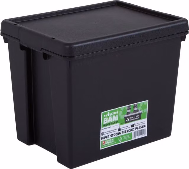 Wham Bam Black Recycled Plastic Storage Box with Lid, 24l