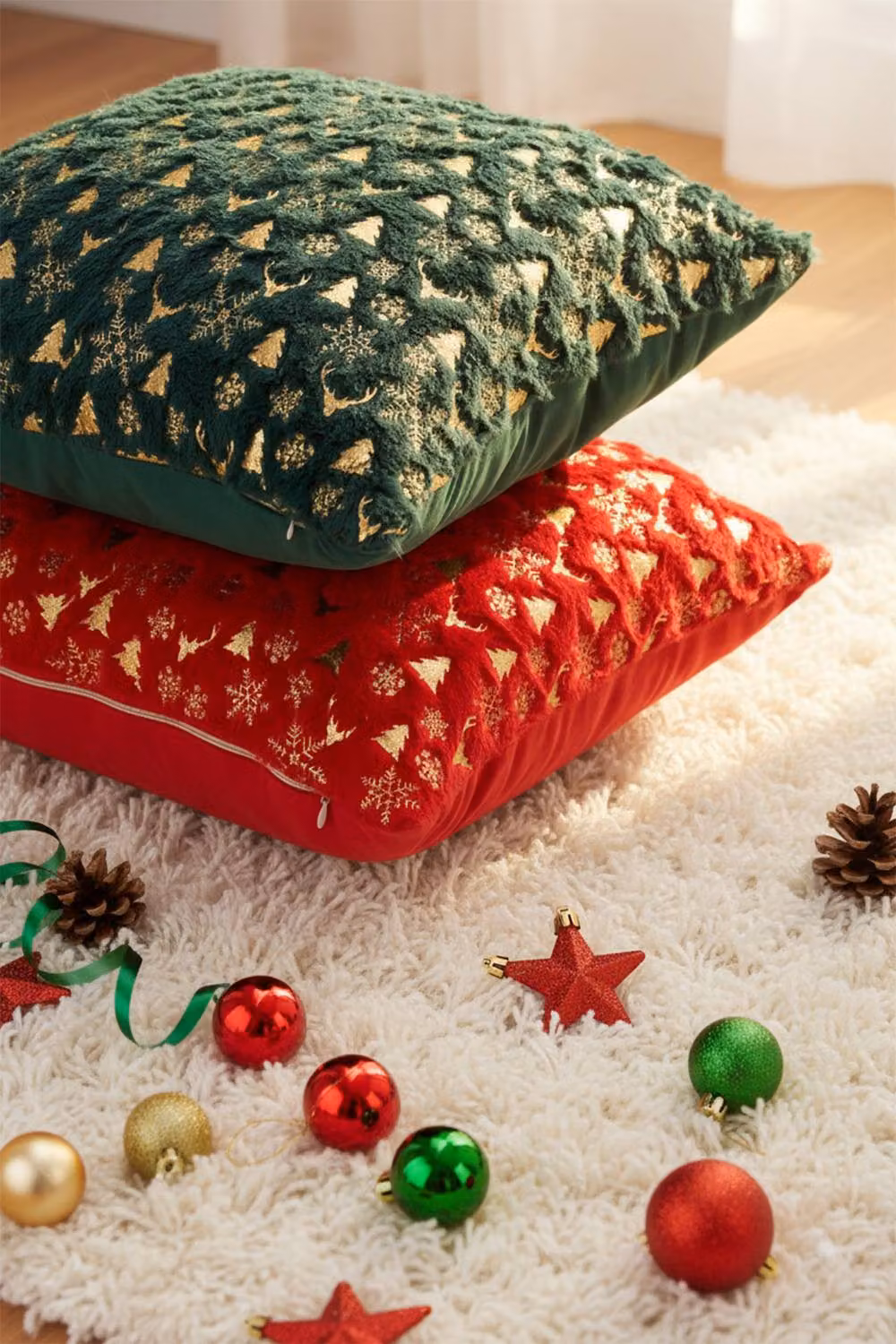 Living and Home Christmas Themed Multicolour Plush Square Throw Pillows, W/D/H: 45 x 45 x 45 cm – 4