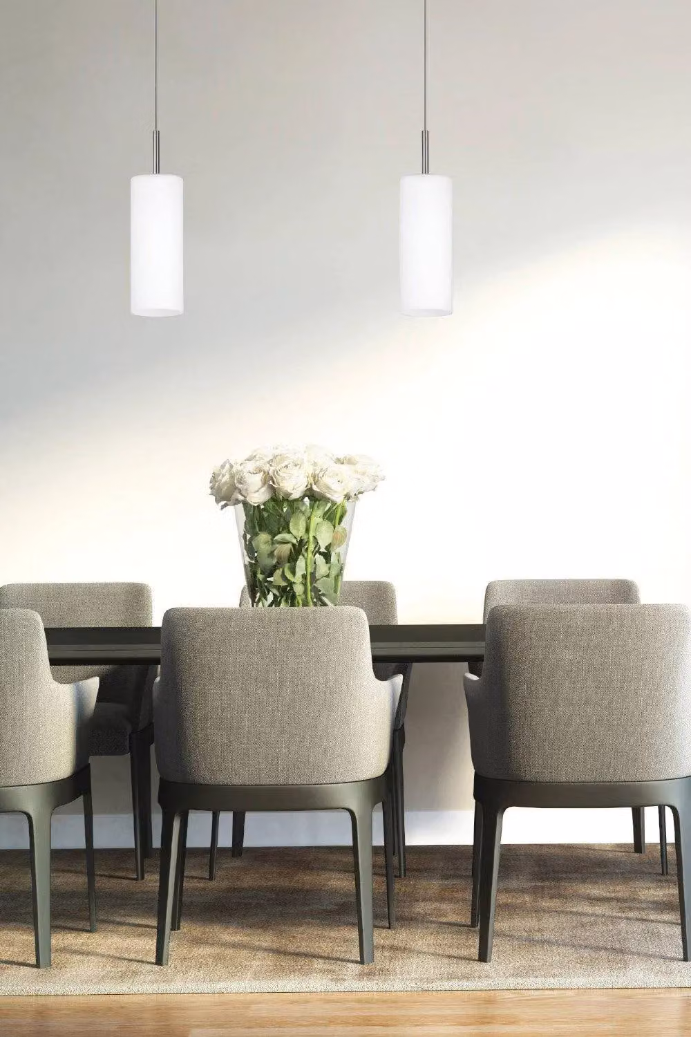 Eglo Troy 3 Modern Cylinder Glass and Metal Pendant Light in White and Silver – 3