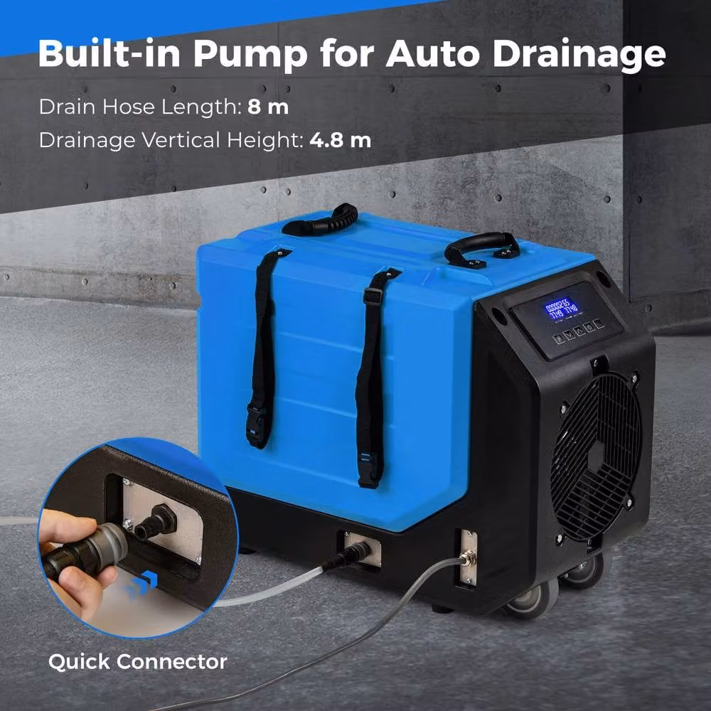 Costway Commercial Dehumidifier with Pump and Wheels, Blue, 90L/Day Capacity for up to 500m2 – 4