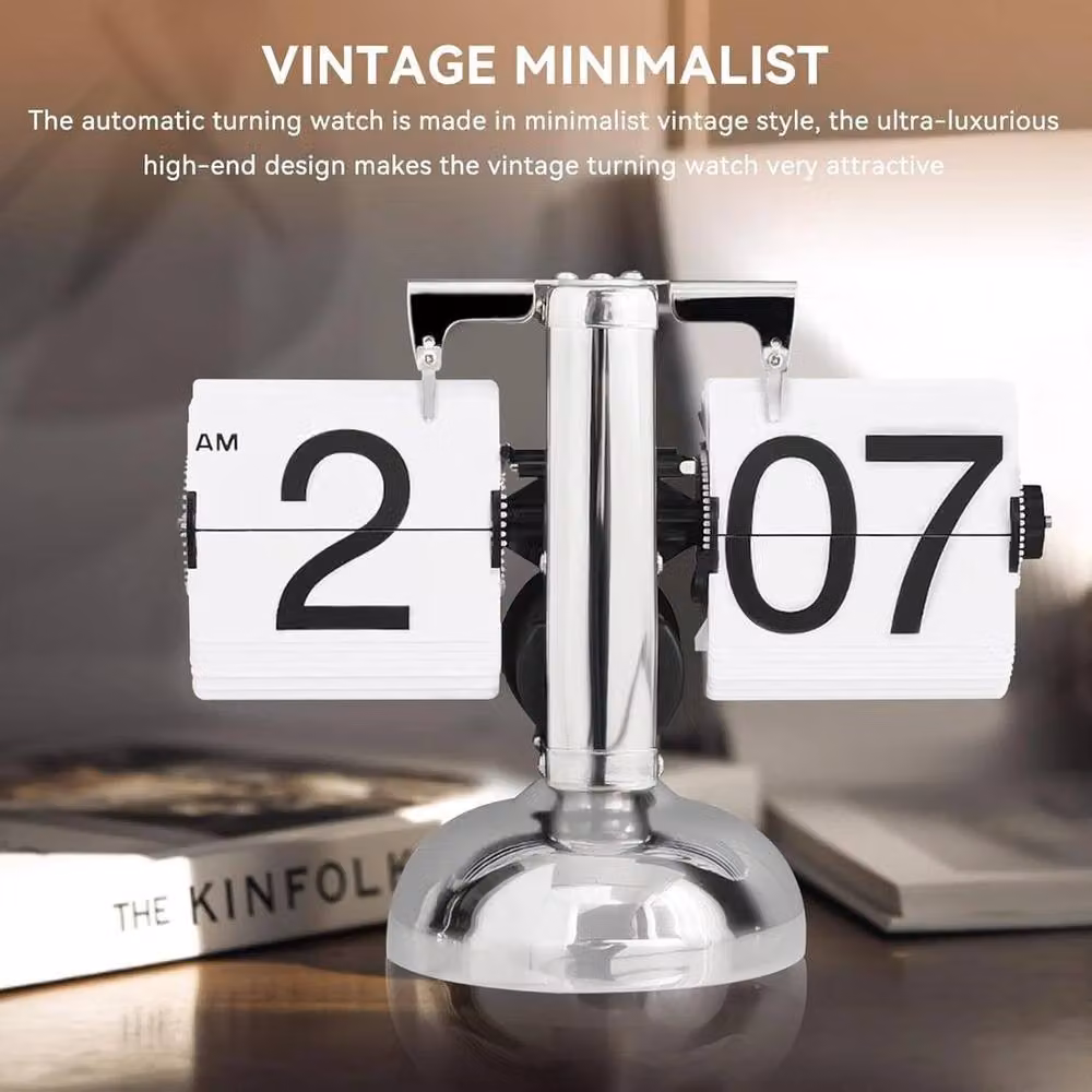 NESTLUNE Retro Silver Flip Down Digital Silent Quartz Clock, W/D/H: 100 x 15 x 15 cm – 4